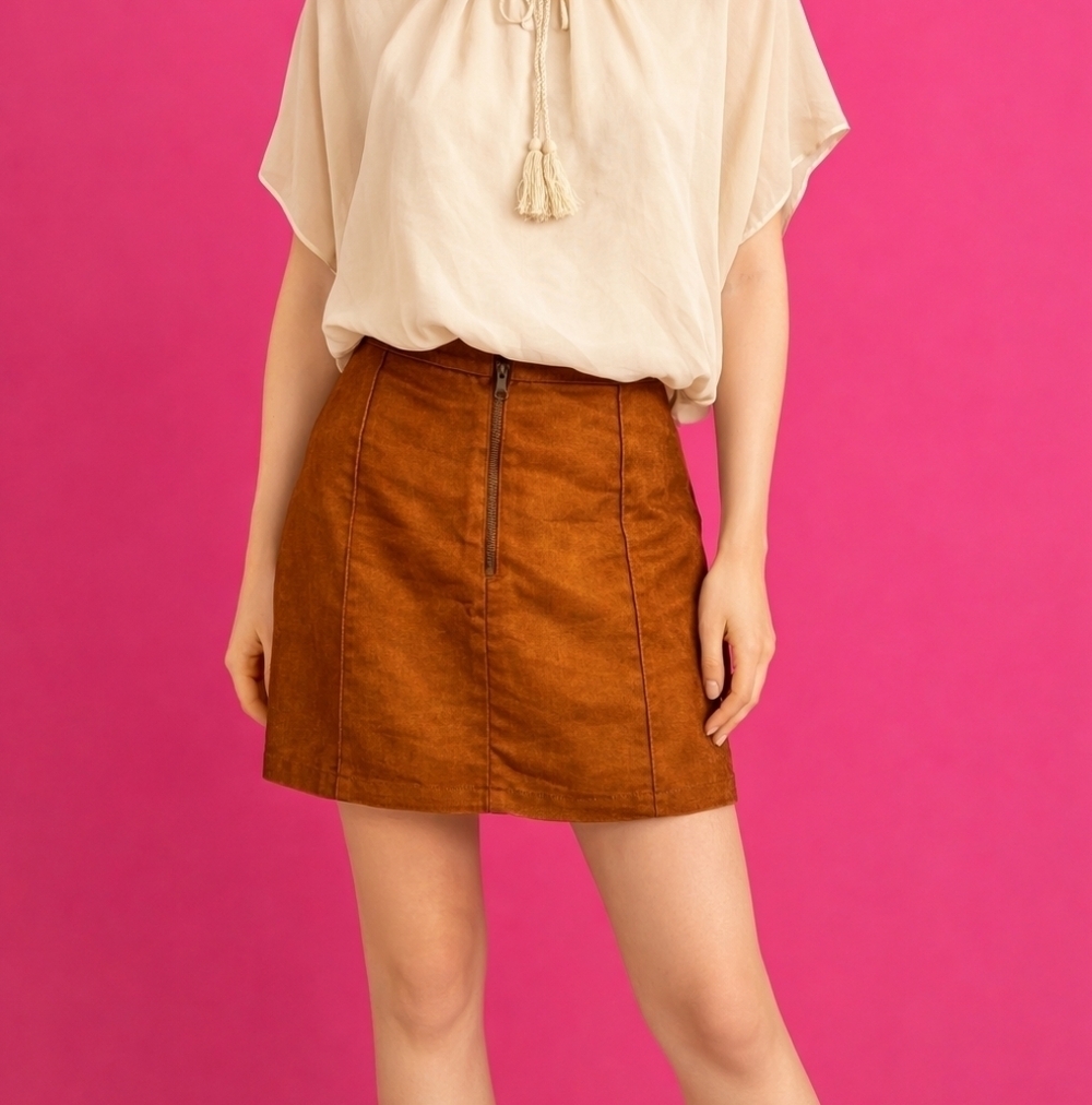 3/$30 OLD NAVY Camel Vegan Suede Zipper Grunge Micro Mini Skirt